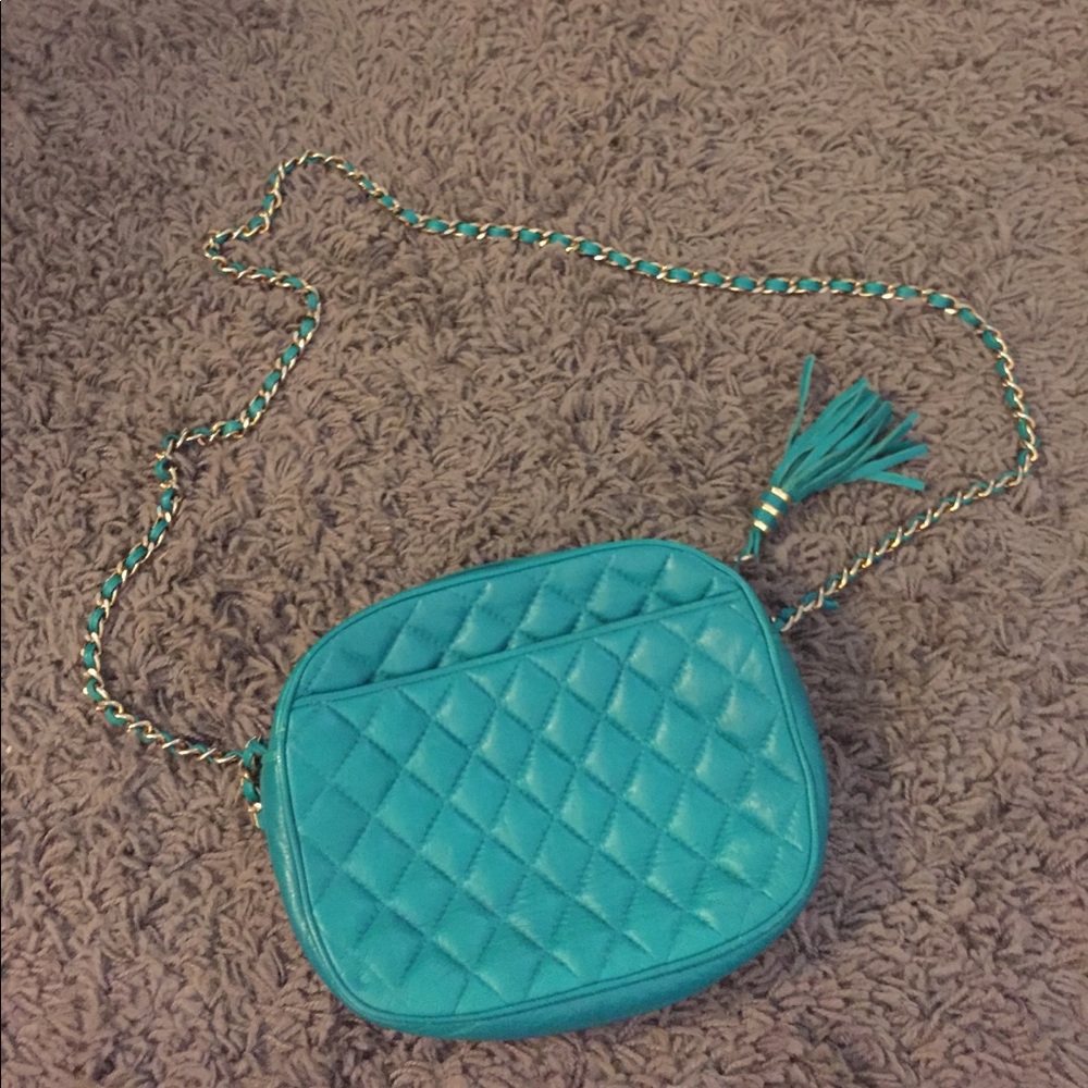 Vintage Green Italian Leather Gold Chain Crossbody